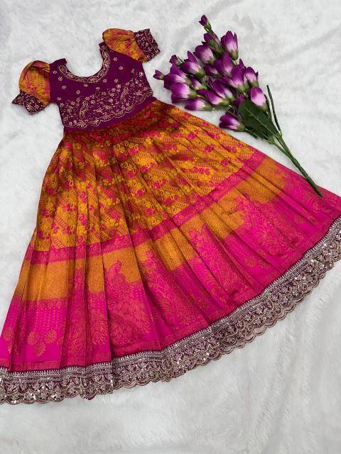 NEW LAUNCING KIDS GOWN kanjivaram silk Kids party wear wholesale Delhi